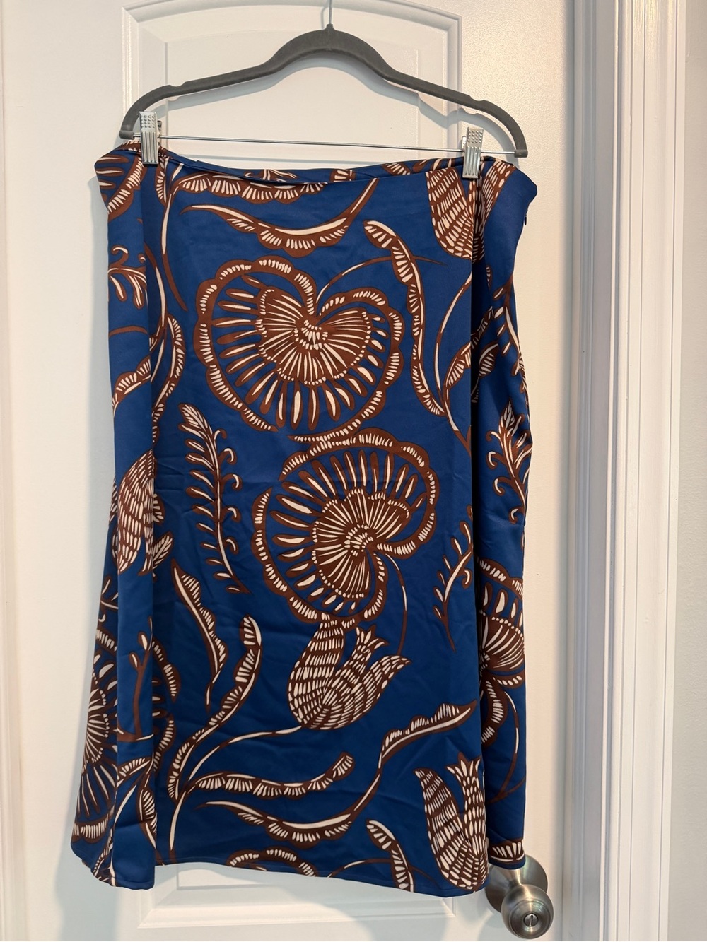 Ann Taylor Factory Blue and Brown Floral Midi Skirt
